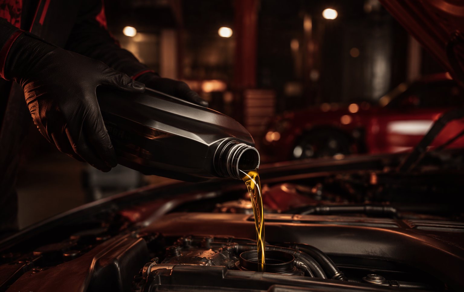 Técnico vertiendo aceite Motul en un motor en el centro DIANCA de Linda Vista